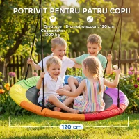 AIYAPLAY Leagăn de Copac, Leagăn Tip Cuib pentru Copii Ø120 cm cu Frânghii Reglabile și Curele, Joc de Exterior pentru Copii 3-8 Ani, Capacitate 300 kg, Multicolor(m-5)