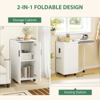 HOMCOM 2-w-1 składana szafka na deskę do prasowania na kółkach z deską do prasowania i regulowaną półką do małych pomieszczeń, Biała(m-4)
