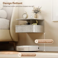 HOMCOM Lot de 2 tables de chevet murales, tables de nuit suspendues avec tiroir, compartiment ouvert, 35x32x22,5cm, gris giment(m-5)