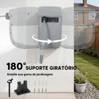 Outsunny Carretel de Mangueira para Jardim 10+1 m com Bico de 2 Modos Bloqueio Automático e Retracção Suporte Orientável 180° Cinza(m-6)