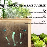 Outsunny Lit de jardin Carré Potager de Jardin surélevé, Fond Ouvert, 152x77x77cm, en bois massif, effet bois naturel(m-7)