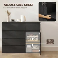 HOMCOM Modern Sideboard, Sideboard Storage Cabinet with 5 Drawers, Adjustable Shelf, Soft-Close Door, Black(m-5)