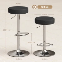 HOMCOM Set 2 Scaune de Bar Moderne și Reglabile, din Piele PU, Spumă și Metal, 38.5x38.5x62-84 cm, Negru(m-3)