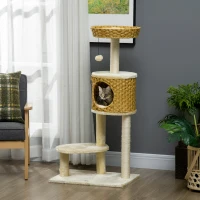 PawHut Arbre à chat griffoir pour chat poteaux sisal avec niche panier et balle suspendue hauteur 115 cm beige(m-10)