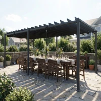 Outsunny Pérgola de Jardín 3x5,7 m con Techo de Lamas Ajustable a 90° Manivela Estructura de Aluminio UPF50+ Gris Oscuro(m-8)