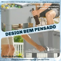 Outsunny Carrinho Refrigerador de 76L com Rodas Prateleira Abre-Garrafas Coletor de Tampas Dreno e 2 Alças para Pátio Festa 92x39x81 cm Prata(m-9)