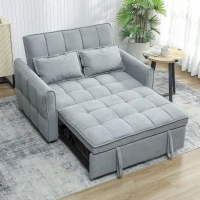 HOMCOM 2 Seater Sofa Bed, 3-in-1 Convertible Sleeper Sofa with Click-clack Adjustable Backrest and 2 Pillows, Grey(m-9)