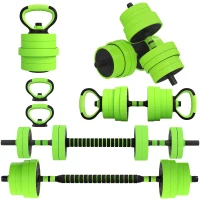 SPORTNOW 30kg 6-In-One Adjustable Weight Dumbbells Set, Barbell, Kettlebell, Push Up Stand - Green(m-10)
