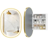 HOMCOM Armario de Baño con Espejo y Luces LED de 3 Colores Armario de Pared Ovalado con Función Memoria y Antivaho Dorado(m-11)