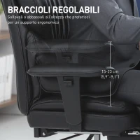 HOMCOM Bürostuhl mit Fußstütze und Kopfstütze, aus PU-Leder, Schaumstoff und Metall, 76x73x117-125 cm, Schwarz(m-5)