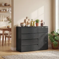 HOMCOM Modern Sideboard, Sideboard Storage Cabinet with 5 Drawers, Adjustable Shelf, Soft-Close Door, Black(m-9)