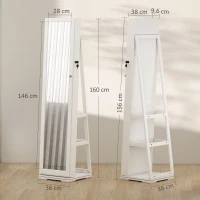 HOMCOM Armoire à Bijoux pivotante verrouillable boîte à bijoux avec Miroir - Armoire Bijoux Multi-Rangement - en Bois Blanc(m-3)