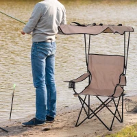 HOMCOM Chaise de Camping Pliable Grand Confort Pare-Soleil + Porte-gobelets intégrés, possibilité d'être portée en Sac à Dos Marron Noir(m-10)