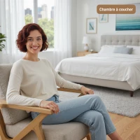 HOMCOM Wohnzimmersessel, skandinavischer Sessel in Leinenoptik, gepolsterte Kissen und Beine aus Hevea-Holz, 76x87x88cm, beige(m-4)