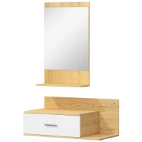 HOMCOM Conjunto de Recibidor de Entrada de Pared con Espejo y Almacenaje Espejo con Cajón y 2 Estantes Abiertos Madera Natural(m-1)