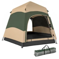 Outsunny Double Layer Instant Pop Up Tent with Rainfly, Portable Camping Shelter with Sewn-in Groundsheet and Carry Bag, Khaki(m-10)