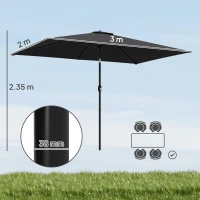 Outsunny Garden Parasol, Parasol Umbrella with Crank Handle, Tilt Function, Polyester Canopy, Black(m-3)