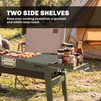 Outsunny Portable BBQ Grill, Foldable Charcoal Grill for Camping and Picnics with 2 Side Shelves and Handle, Green(m-5)