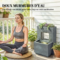 Outsunny Fontaine de jardin extérieure cascade 2 niveaux fontaine eau avec jardinière et mur d'eau 45 x 31,5 x 58,5 cm gris foncé(m-7)