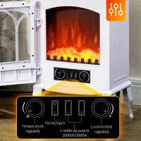 HOMCOM Șemineu Electric de Podea, Putere 1000W / 2000W, cu Efect de Flacără Reglabil, 39x23x56,5cm, Alb(m-5)