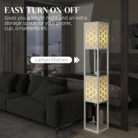 HOMCOM Floor Lamp with Shelves, 2 Layer Grid Pattern Column Modern Standing Lamp with Foot Switch and Pull Chain for Living Room, Bedroom, Office, Bulb Not Included, White(m-5)