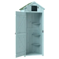 Outsunny Armoire de jardin extérieur abri de jardin en bois abri pour outils 3 étagères 2 Portes loquets Toit Pente bitumé 77L x 54l x 179H cm Sapin traité Bleu(m-12)