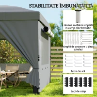 Outsunny Foișor Pliabil 3x6m Pop-Up cu 6 Pereți Laterali, Foișor de Grădină Reglabil pe Înălțime cu Saci de Nisip, Geantă cu Roți, UV50+ pentru Exterior, Gri Închis(m-7)
