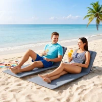 Outsunny Lot de 2 Tapis de Plage rembourré - lot de 2 Matelas de Plage - nattes de Plage - Dossier inclinable Multi-Positions - Sac Transport Inclus - métal Polyester PE Gris(m-10)