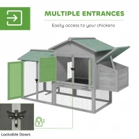 PawHut Drewniany Kurnik z Wybiegiem, Gniazdem, Rampą i Wysuwaną Szufladą dla 2-4 Kur 168x75x103 cm, Szary(m-5)