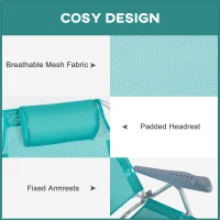 Outsunny Zestaw 2 składanych krzeseł campingowych z siateczkowym regulowanym oparciem i zagłówkiem, 62 x 65 x 80 cm, turkusowe(m-6)