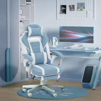 HOMCOM Scaun Gamer Rabatabil cu Înălțime Reglabilă Suport Retractabil pentru Picioare Suport Lombar și Tetieră Detașabilă Albastru(m-2)