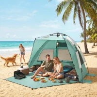 Outsunny 2-3 Person Pop Up Beach Tent, UPF15+ Sun Shelter with Extended Floor, Sandbags, Mesh Windows and Carry Bag, Green(m-2)