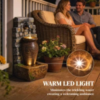 Outsunny Fontanna ogrodowa z regulowanym przepływem wody i 3-poziomowym rustykalnym murem w stylu wazonu(m-4)