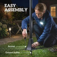 Outsunny Lot de 2 Lampadaires Solaires 1,86 m pour Jardin, Lampes de Rue en Acier Inoxydable à Hauteur Réglable Noir(m-5)