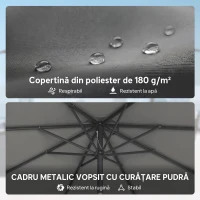 Outsunny Umbrelă de Soare Rotundă Inclinabilă 3x3 m cu Manivelă, din Metal și Poliester, Gri Închis(m-7)