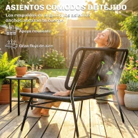 Outsunny Conjunto de Jardín Exterior de Ratán 4 Piezas Incluye Sofá de 2 Plazas 2 Sillas Mesa de Centro con Tapa Metálica Negro(m-6)