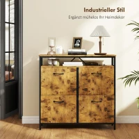 HOMCOM Schuhschrank mit 4 klappbaren Schubladen, schmales Design, offenes Regal, für 12-20 Paar Schuhe, Stahl, Braun(m-8)