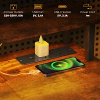 HOMCOM LED Computer Desk, with Power Outlets and Shelves - Rustic Brown(m-4)