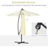 Outsunny Umbrela pentru Gradina Brat Deluxe Inclinabila cu Manivela, Φ3m(m-4)