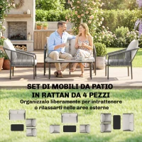 Outsunny Set da Giardino in Rattan 4 Pezzi con Divano, Poltrone, Tavolo, Khaki(m-4)