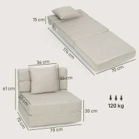 HOMCOM Klappbarer Schlafsessel 1‑Sitzer mit 1 abnehmbarem Kissen, beiger Stoff(m-3)