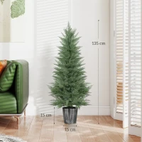 HOMCOM 135cm Artificial Cypress Trees Set of 2, UV Resistant Artificial Plants with Decorative Pot, Fake Plants for Indoor Outdoor Decor, Green(m-3)