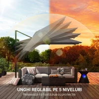 Outsunny Umbrelă de Grădină Decentralizată cu Manivelă 3x3m, Înclinabilă, Rotativă 360°, Umbrelă de Exterior Pătrată cu Bază Cruce, din Aluminiu, pentru Terasă sau Piscină, UV30+, Gri Închis(m-6)