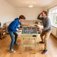 SPORTNOW Futbolín pentru Copii din Lemn Masă de futbolín cu 2 Marcatoare 8 Mânere și 22 Jucători 114x78x88 cm Natural(m-2)
