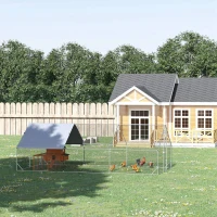 PawHut Enclos poulailler chenil volière extérieur 18 m² - Parc grillagé dim. 3L x 6l x 2H m - Espace Couvert - Acier galvanisé(m-10)