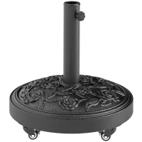 Outsunny Parasol Base, Umbrella Base with Wheels Cast Iron Effect, for Umbrella, Canopy, Weather Resistant, Black(m-1)