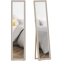 HOMCOM Ganzkörperspiegel mit MDF-Rahmen Rechteckiger Wandspiegel mit 2 Nutzungsarten 37x4x157 cm Silber und Naturholz(m-7)