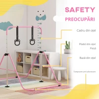 HOMCOM Paralele, Bară de Antrenament cu Înălțime Reglabilă cu 2 Inele și Covoare Antiderapante, 148x105x88-128 cm, Roz(m-6)