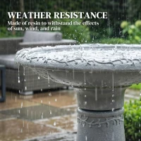 Outsunny Poidło dla ptaków z żywicy, zewnętrzne, okrągłe, 51 cm, imitacja kamienia, stojący karmnik, szare(m-6)