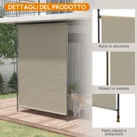 Outsunny Tendone Laterale, Installazione senza Foratura, Regolabile in Altezza, con Manovella, Telaio Metallico, colore Sabbia, 2 x 2.15-3.05 m(m-5)
